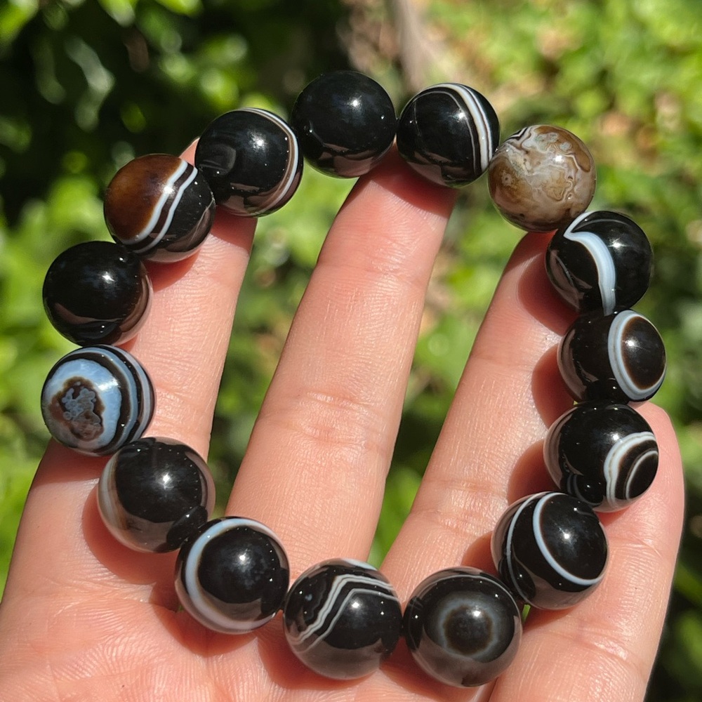 14mm stretchable evil eye‎ Botswana agate bracelet